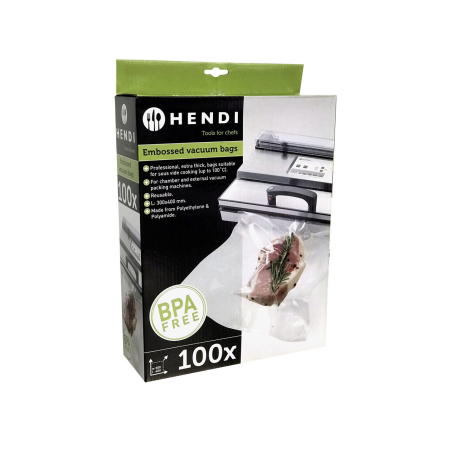 Set 100 pungi vacuum gofrate 300x400mm, 2 straturi, 75 microni grosime, Hendi, filtru UV [0]