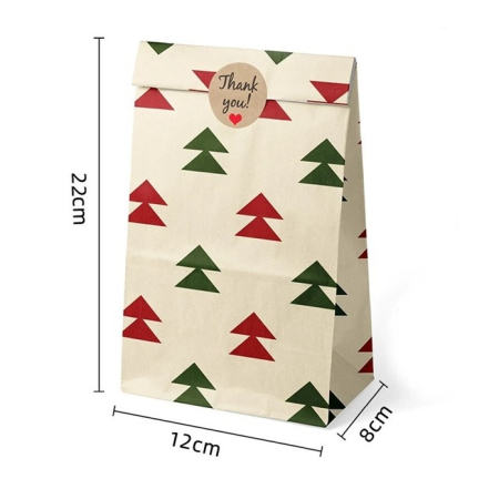 Set 12 Pungi de Cadou, Tema Craciun, cu Motive Festive, 12 Stickere Incluse, 22 x 12 x 8 cm, din Hartie, Multicolor [1]