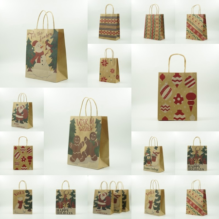 Set 24 pungi cadou, imprimeu tematica Craciun, model random, din hartie, 18.5 x 22.5 x 8.5 cm, multicolor [1]