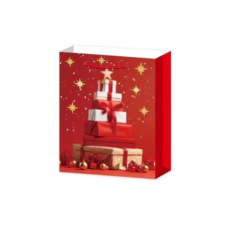 Set 6 Pungi Cadou, Imprimeu Tematica Brad de Craciun, Model Random, din Hartie, Impachetare Usoara a Cadourilor, 18.5x22.5x8.5 cm, Multicolor [6]