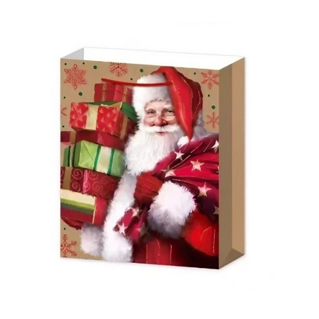 Set 6 Pungi Cadou, Imprimeu Tematica Mos Craciun, Model Random, din Hartie, Impachetare Usoara a Cadourilor, 18.5x22.5x8.5 cm, Multicolor [2]