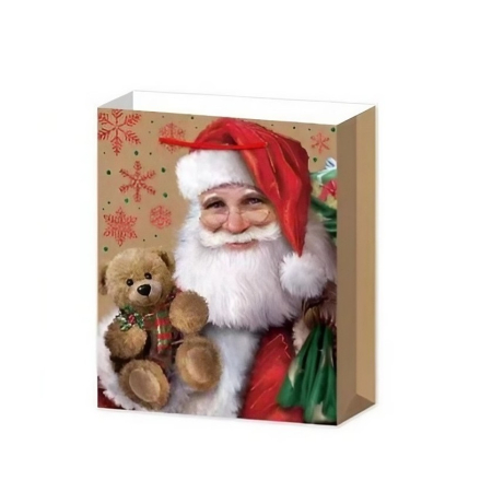 Set 6 Pungi Cadou, Imprimeu Tematica Mos Craciun, Model Random, din Hartie, Impachetare Usoara a Cadourilor, 18.5x22.5x8.5 cm, Multicolor [5]