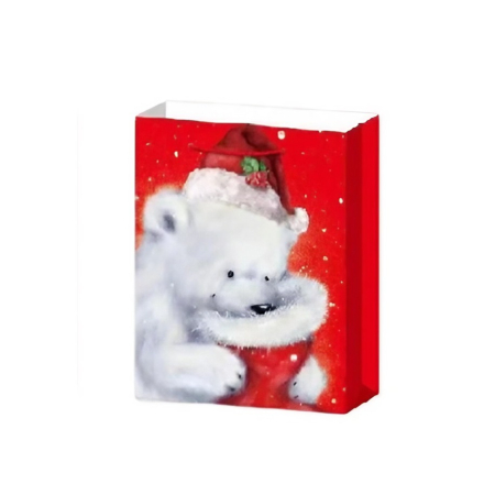 Set 6 Pungi Cadou, Imprimeu Tematica Mos Craciun si Ursuleti, Model Random, din Hartie, Impachetare Usoara a Cadourilor, 18.5x22.5x8.5 cm, Multicolor [4]