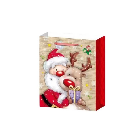 Set 6 Pungi Cadou, Imprimeu Tematica Mos Craciun si Ursuleti, Model Random, din Hartie, Impachetare Usoara a Cadourilor, 18.5x22.5x8.5 cm, Multicolor [6]