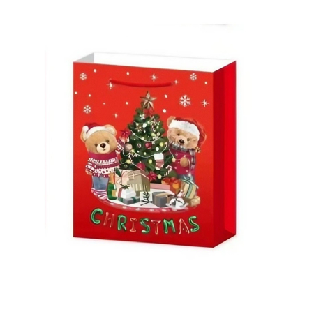 Set 6 Pungi Cadou, Imprimeu Tematica Mos Craciun, Ursuleti, Brazi, Model Random, din Hartie, Impachetare Usoara a Cadourilor, 18.5x22.5x8.5 cm, Multicolor [2]