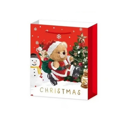 Set 6 Pungi Cadou, Imprimeu Tematica Mos Craciun, Ursuleti, Brazi, Model Random, din Hartie, Impachetare Usoara a Cadourilor, 18.5x22.5x8.5 cm, Multicolor [1]