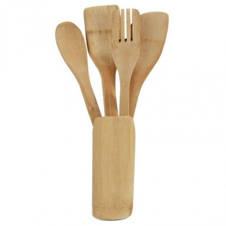 Vase si accesorii bucatarie - Set bambus rotund 4pcs+suport t4 wx