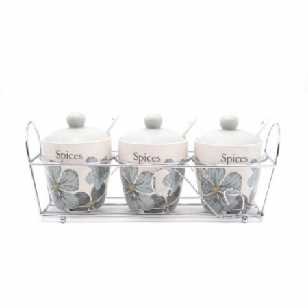 Articole pentru servit - Set condimente ceramic suport metalic 3piese mx