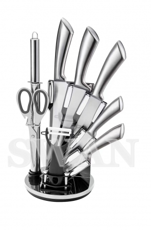 Vase si accesorii bucatarie - Set Cuțite Bucătărie din Inox cu Suport Rotativ – 8 Piese – Inox Integral