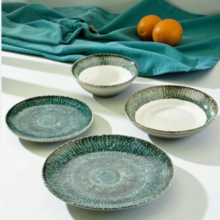 Set de Masa din Porțelan Hera Emerald – 24 Piese cu Textură Vibrantă Verde-Smarald [1]