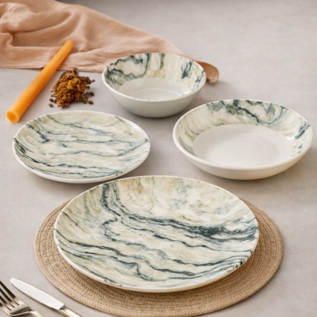 Farfurii - Set de Masa din Porțelan Hera Marble – 24 Piese cu Design Marmorat Modern