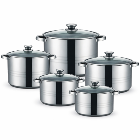 Cratițe din inox cu capac din sticlă (2.3 L / 3.2 L / 4.2 L / 5.4 L / 6.9 L) - 10 Piese