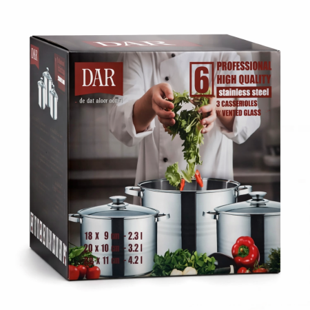 Cratițe inox cu capac din sticlă (2.3 L / 3.2 L / 4.2 L) - 6 Piese [1]