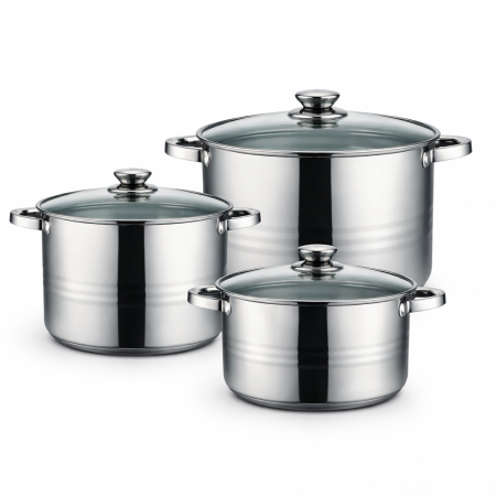 Cratite - Cratițe inox cu capac din sticlă (2.3 L / 3.2 L / 4.2 L) - 6 Piese