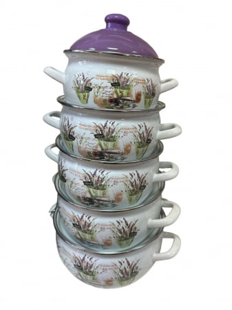 Vase si accesorii bucatarie - Set Oale Emailate Decorate 10 Piese - 16cm/18cm/20cm/22cm/24cm