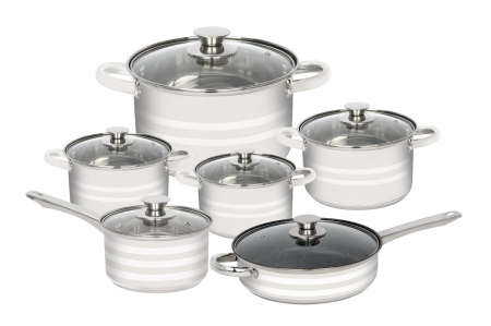 Vase si accesorii bucatarie - Set Oale Inox 12 Piese – Compatibil cu Inducție, Electric, Gaz, Ceramic și Halogen