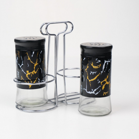 Vase si accesorii bucatarie - Solnițe din Sticlă cu Suport Metalic – 2 Buc / Set