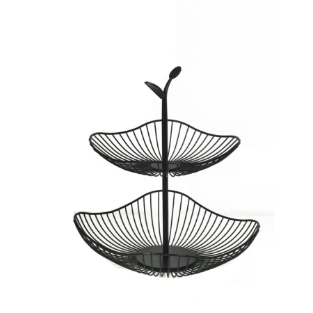Suporti bucatarie - Suport pentru prăjituri sau fructe, din metal, cu două niveluri, negru, 33 × 28 × 33 cm