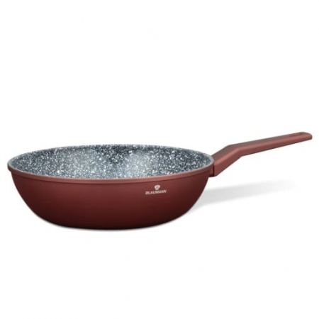 Vase si accesorii bucatarie - Tigaie Wok Blaumann BL-4074, 28 cm, 4.2L, aluminiu turnat, acoperire marmură ceramică 3 straturi, compatibilă cu inducție