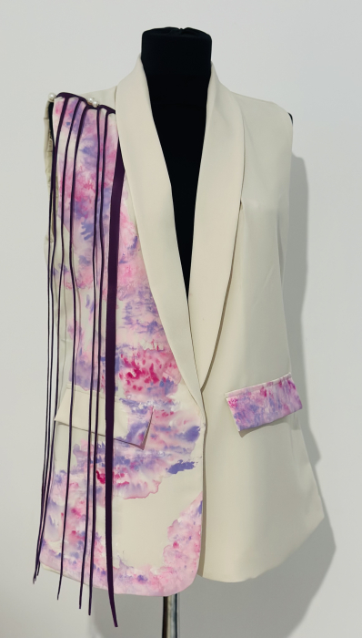 Vestă pictată manual și inserții din piele naturala [2]