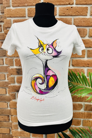 Tricouri pictate manual - Tricou “Pisica” -XS cambrat