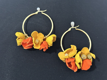 Cercei din piele naturala - Cercei în nuanțe de galben/ portocaliu cu pietre semiprețioase