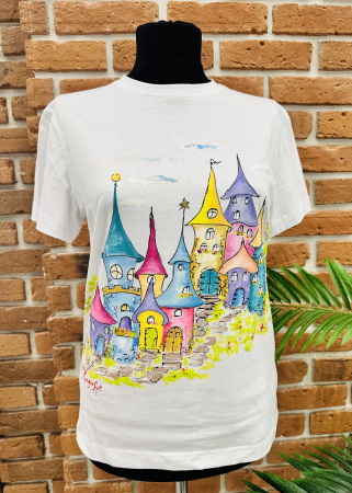 Tricouri pictate manual - Tricou “Căsuțe “ - mărime 12 ani