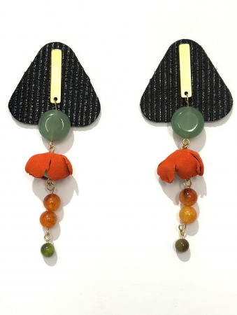 Cercei din piele naturala - Cercei din piele naturală cu pietre semiprețioase