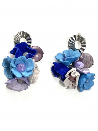 Cercei din piele naturala - Cercei în nuanțe de albastru/lila cu pietre semiprețioase