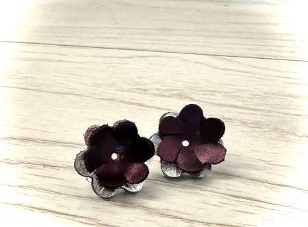 Cercei din piele naturala - “Un strop de culoare” burgundy# argintiu