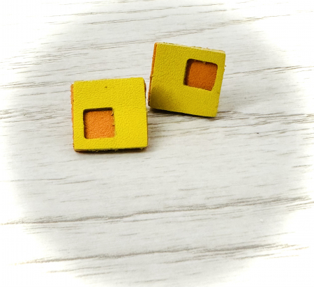 Cercei din piele naturala - “Un strop de culoare”  galben#portocaliu