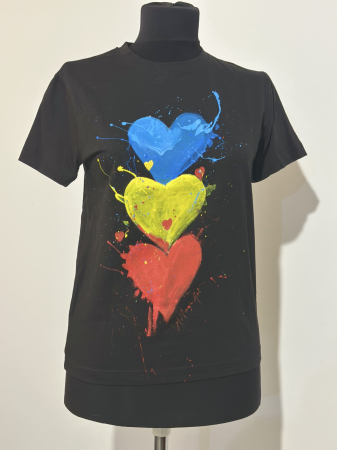 Tricouri pictate manual - Tricou inimi in culorile tricolorului - 10 ani