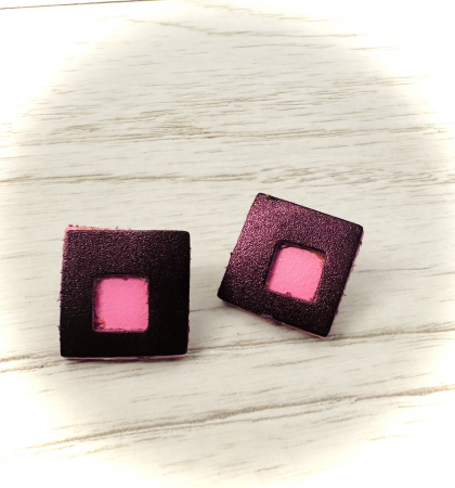 Cercei din piele naturala - “Un strop de culoare” burgundy#roz