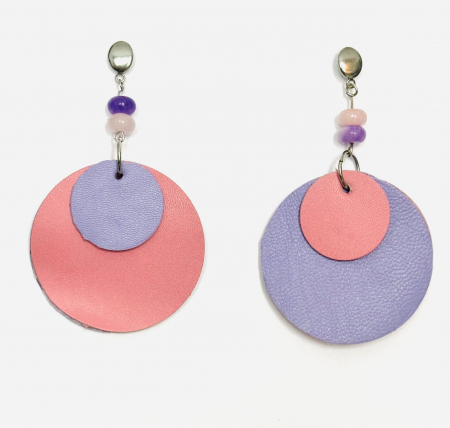 Cercei din piele naturala - Cercei cu pietre semiprețioase în nuanțe de roz/lila