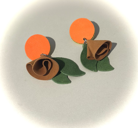 Cercei din piele naturala - Cercei “Toamna by MMagic Art” în nuanțe de galben, portocaliu, maro și verde