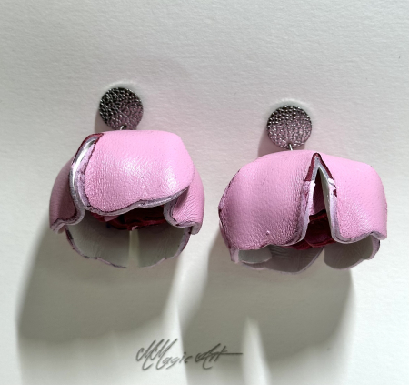 Cercei din piele naturala - Cercei boboc roz