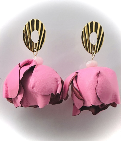 Cercei din piele naturala - Cercei boboc roz