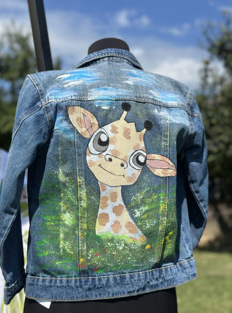 Geci pictate manual - Geacă de blugi  7-8 ani ( 128 cm)