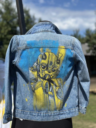 Geci pictate manual - Geacă de blugi 6-7 ani ( 122 cm)