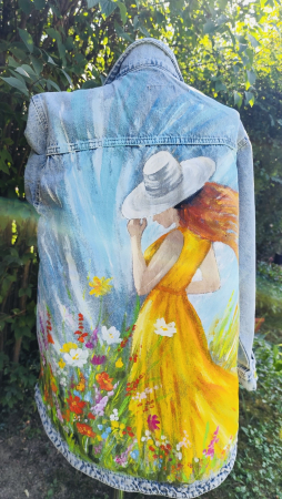 Geci pictate manual - Geacă de blugi damă # M