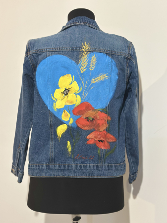 Geci pictate manual - Geaca de blugi in culorile tricolorului - 8-9 ani