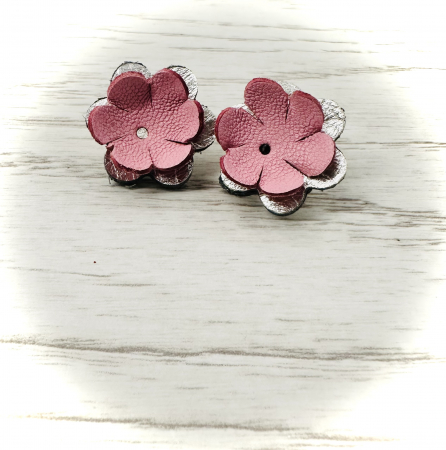 Cercei din piele naturala - “ Un strop de culoare”  roz&argintiu