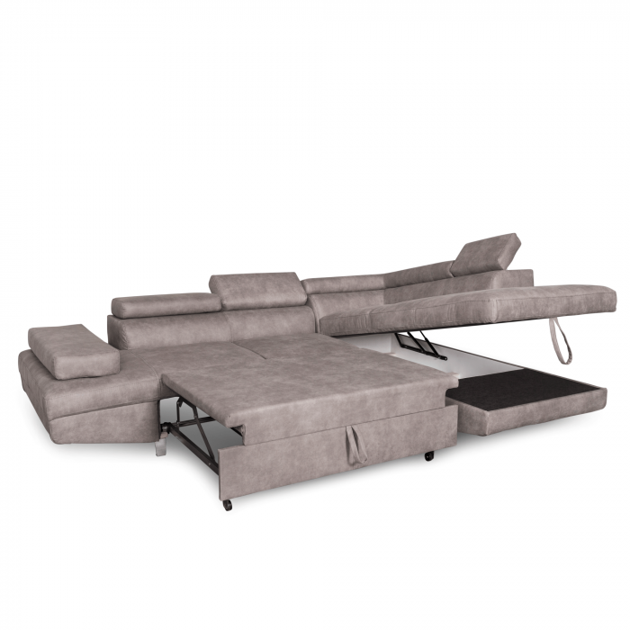 Colțar extensibil cu ladă de depozitare Julie Silver Grey Stanga [4]