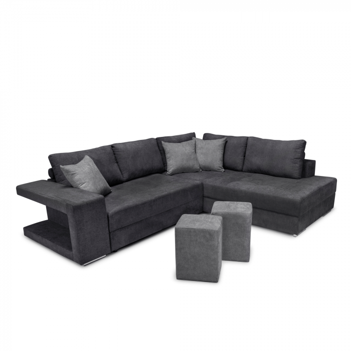 Colțar extensibil cu ladă de depozitare Karina Dark Grey de stanga [2]