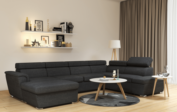 Colțar extensibil cu ladă de depozitare London Dark Grey U" shape" [2]