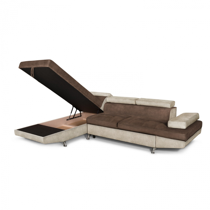 Colțar extensibil cu ladă de depozitare Rio Brown Beige Dreapta [4]
