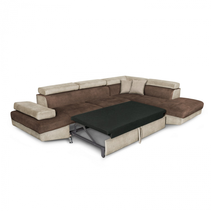 Colțar extensibil cu ladă de depozitare Rio Brown Beige Stanga [4]