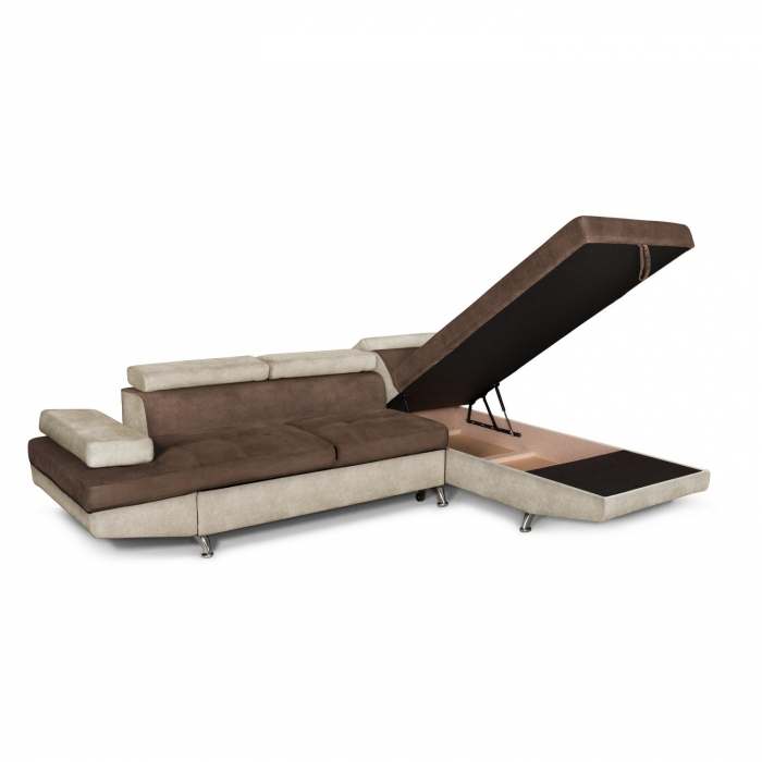 Colțar extensibil cu ladă de depozitare Rio Brown Beige Stanga [3]