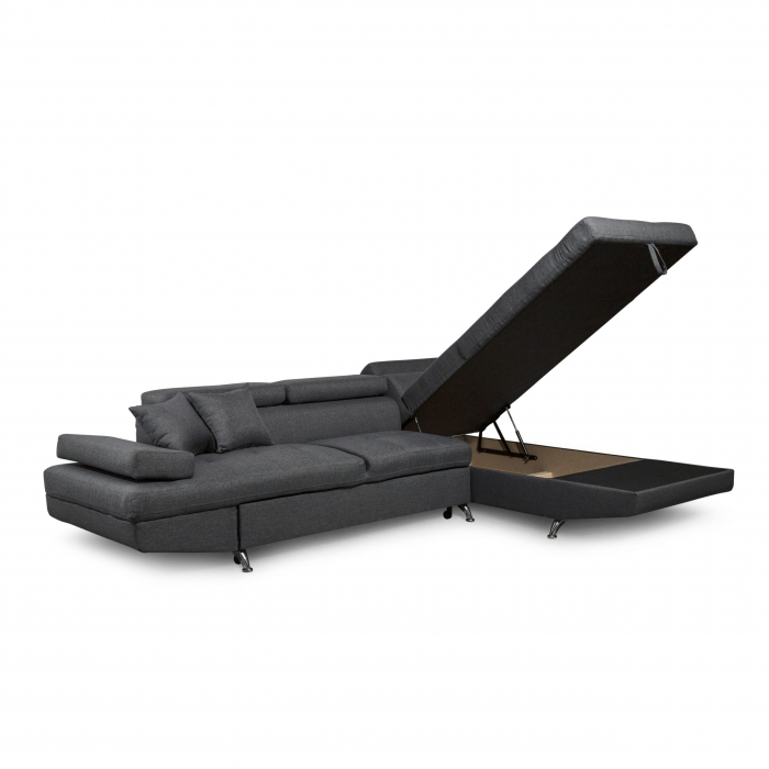 Colțar extensibil cu ladă de depozitare Rio Dark Grey Stanga [2]