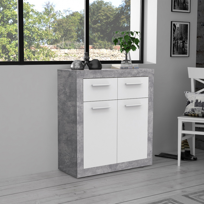 Comoda Baccio cu 2 usi si 2 sertare Concrete Grey